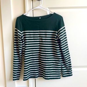 Muji Long- Sleeve Top, Medium, White/Green Stripes